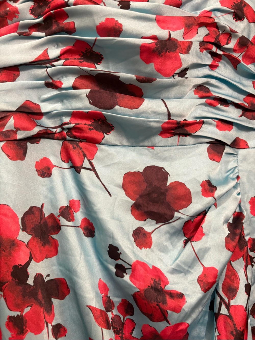 Hutch Luxe Sleeveless Ruched Side-Slit Satin Maxi Dress in Sky Floral Women’s 4 - Picture 11 of 14